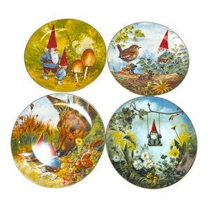 Gnomes Four Seasons Collectible Plate Set By Fairmont-Limited Edition Beautiful